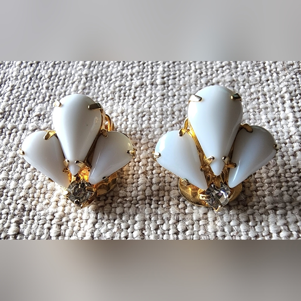 Vintage White and Gold Earrings